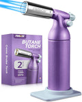 RAVS Dual Flame Butane Torch Lighter with 20G Large Capacity, Adjustable Flame, Refillable Kitchen Torch for Creme Brulee, BBQ, Baking, Purple Cooking Torch Gifts for Women Unique, Butane Not Included