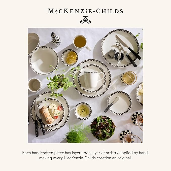 MACKENZIE-CHILDS Set of 4 Everyday Dinner Plates, Dishwasher- and Microwave-Safe, 10 Inches, Black-and-White Courtly Check