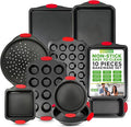 NutriChef 10‑Piece Non‑Stick Bakeware Set – Premium Carbon Steel Baking Pans Set with Silicone Handles – Oven & Dishwasher Safe – Complete Baking Sheet Set for Cookies, Muffins, Loaf, Pizza