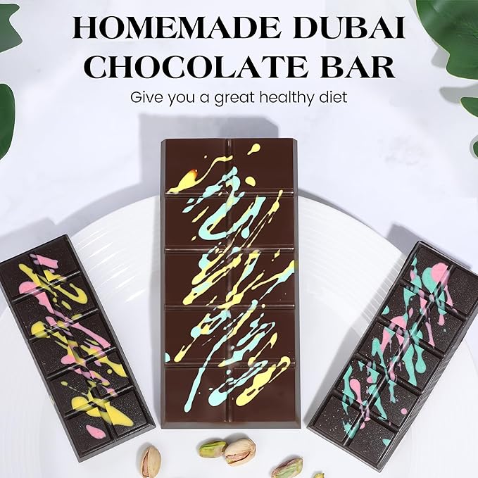 4 Pcs Chocolate Bar Mold Deep Dubai 0.85 Inch Stuffed Chocolate Molds Silicone Large Break Apart Silicone Molds (10 Snap + 5 Snap）