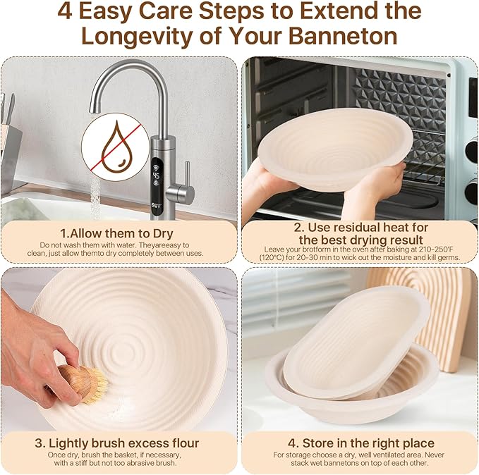 Non-Stick Oval Wood Pulp Banneton Bread Proofing Basket Set Of 2, Sourdough Banneton Basket Set, Bread Making Tool Brotform Sourdough Bread Baking Supplies