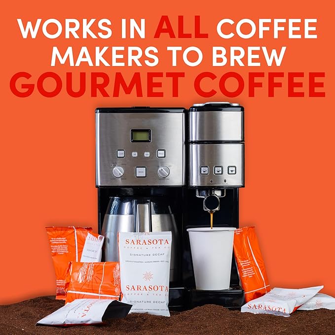 Sarasota Coffee Packs Bulk Ground Packets | Decaf | Gourmet Decaffeinated Assorted Gift Set Sampler | Low Acid Mold Free Single Pot Individual Pouches for 12 Cup Coffee Maker | 1.75 Oz Bags, 100 Count