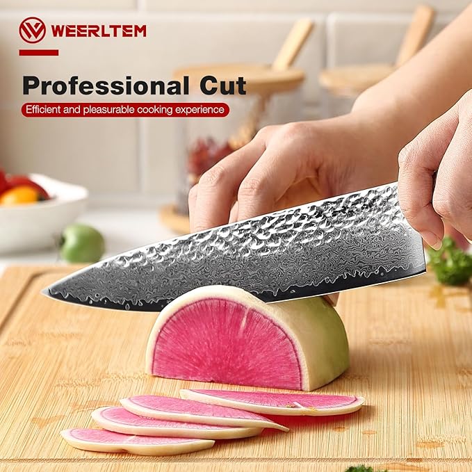 Damascus Sharp Knife(Red), 8 Inch Professional 67-Layer VG10 Damascus Kitchen knives, Hand Hammered Ultra Sharp Japanese Kitchen knife with Red G10 Handle & Gift Box