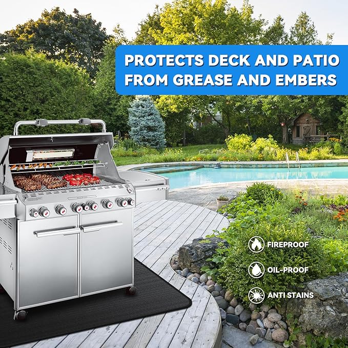 48 x 30 inch Under Grill Mats for Outdoor Grill, Double-Sided Fireproof Deck Patio Protector Mat, Waterproof Oil-Proof BBQ Floor Pad Indoor Fire Pit Fireplace Mat