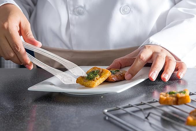 PARTY BARGAINS 8.5 Inches Plastic Serving Tongs, 24 Pack, Premium Quality & Heavy-Duty Clear Plastic Tongs for BBQ, Salads, Grilling, Buffets, & Kitchen