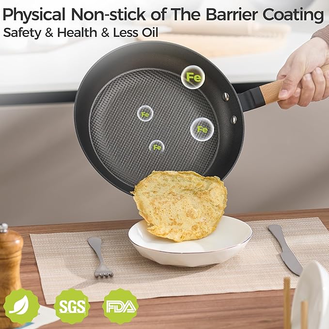 YUTANN 8&10&12 Inch Non-stick Frying Pans,Pre-seasoned Cast Iron Skillet Set with Detachable Handle,Lightweight,Dishwasher Oven Safe (500°F)