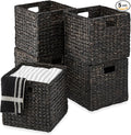 Best Choice Products 13x13in Pack of 5 Cube Storage Baskets, Water Hyacinth Multipurpose Collapsible Organizers, Handwoven Laundry Totes for Laundry, Living Room, Kids Room & Nursery - Black