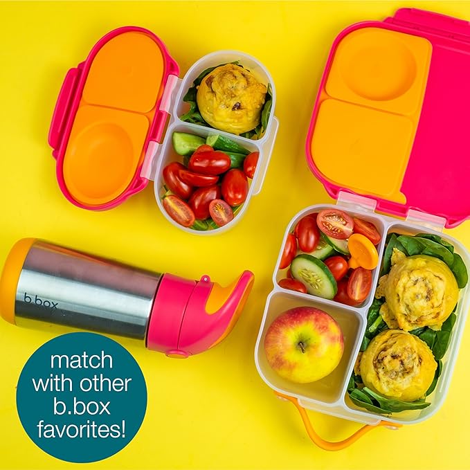 b.box Mini Lunch Box, Bento Box for Kids, Snack Container with 2 Leak Proof Compartments, Reusable Snack Containers with Lids, Kids Lunch Boxes Ages 3+, BPA Free, 4 1/4 Cup Capacity (Strawberry Shake)