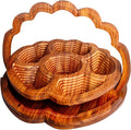 Handmade 18″ Collapsible Wooden Basket, 6-Compartment Paisley Design in Himalayan Rosewood – Fruit Basket, Bread Bowl & Trivet – Folds Flat for Easy Storage – Unique Centerpiece & Gift