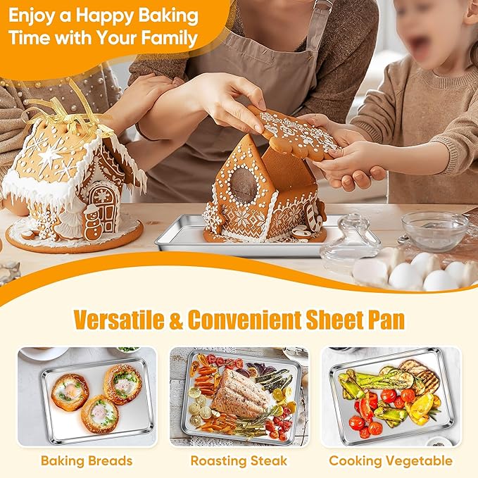Homikit 1 Pack Baking Sheet, 10 x 8 Inch Stainless Steel Cookie Tray Set for Cooking Toasting, Small Metal Toaster Oven Baking Pan Non Stick, Rustproof & Mirror Finish, Dishwasher Safe