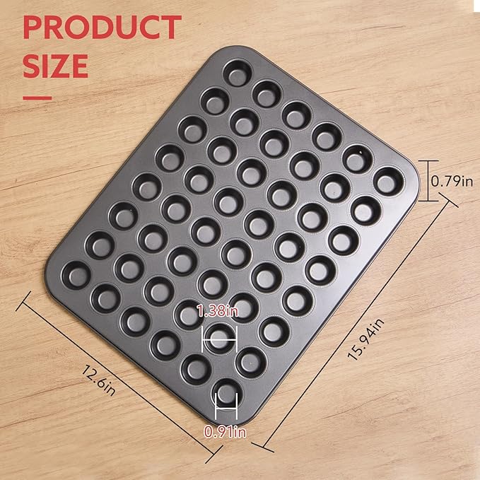 1-Piece 48 Cup Steel Muffin Pan – Non-Stick Mini Cupcake Pan, Bakeware Mini Muffin Tin, Dishwasher Safe(Round)