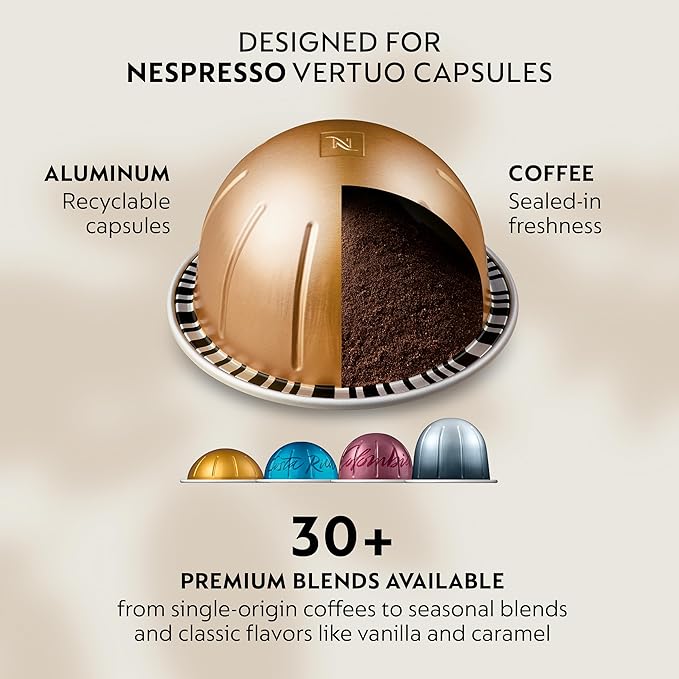Nespresso Festive Vertuo Pop+ Coffee and Espresso Maker by Breville, Matte Black Gold