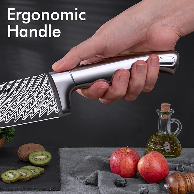 Knife Set, Astercook 15 Pieces Kitchen Knife Set with Built-in Sharpener, German Stainless Steel Knife Block Set, Razor-Sharp Knives with Full-tang Handle, Dishwasher Safe, Silver