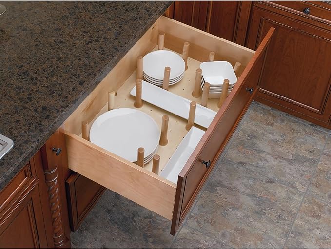 Rev-A-Shelf Pegboard Drawer Divider Organizer, Trim to Fit Wooden Kitchen Cabinet Storage Utensil, Pots & Dish Rack, 39" x 21", 4DPS-3921