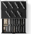 Premium Pocket Knife Display Case for 30 Knives - Large Wooden Knife Organizer, Storage & Holder with Unique Pillars, Hinged Cover, Drawer - Knife Collection Box - Handcrafted for Men