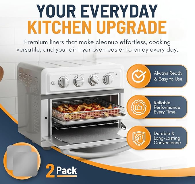 Toaster Oven Liners for Bottom of Oven (2 Pack) Reusable Non-Stick Heat Resistant Toaster Liners, Compatible with Ninja, Cuisinart, Emeril Lagasse & More, Toaster Mat, 12"x12" (Silver)