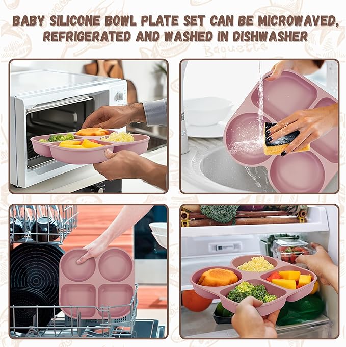 Silicone Baby Feeding Set, Baby Led Weaning Supplies, Baby Food Tableware Silicone Suction Plate, Bowl, Spoons, Fork, Waterproof Bib, Cup & Complementary Food Cake Mold, Baby Eating Utensils
