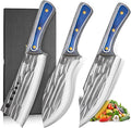 3PCS Butcher Knife Set for Meat Cutting， Hand Forged Professional Chef Knife Set Meat Cleaver Boning Knife for Home, Outdoor Cooking, Camping BBQ Gift Idea Men