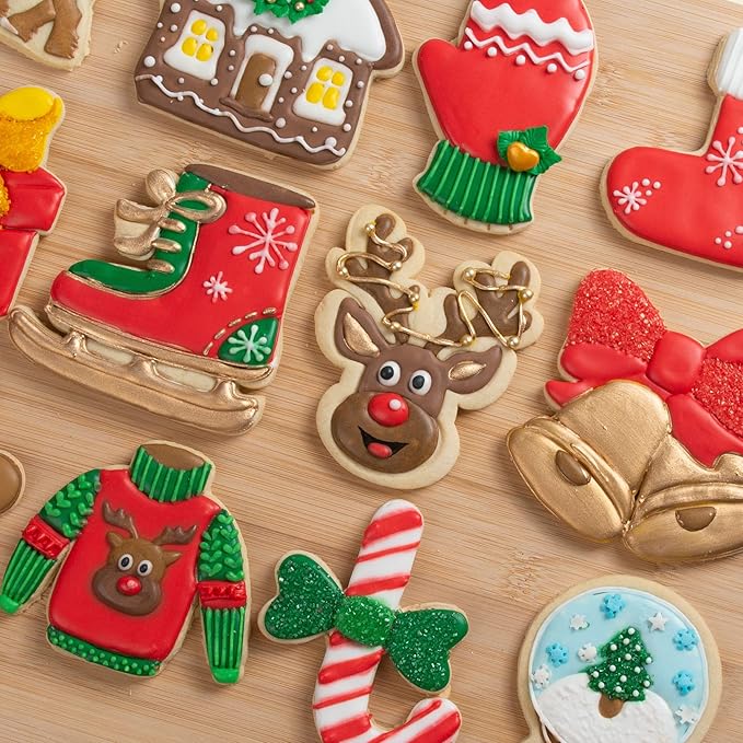 Flycalf Christmas Cookie Cutters for Holiday Baking, with 3D Stamper PLA Snowflake Shapes Kitchen Cake Decorating Birthday Gifts Party Pastry Mold Supplies Biscuit Fondant Tools