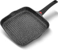 11 Inch Non Stick Grill Pan Granite Coated with Pour Spout - Lightweight 2.66 Quart Grill Pan for Indoor Cooking with Grip Handle - Induction Compatible PFOA Free Stove Top (Black)