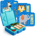 Personalized Bento Box for Kids with Safari Icon and Name - Royal Blue - 5 Compartments Drop-Proof Bento Box, Dishwasher Safe, Made with BPA-Free Materials, Bento Lunch Box for Kids and Toddlers