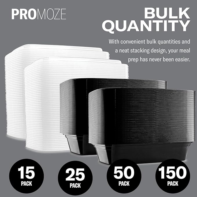 50-Pack Reusable Meal Prep Containers Microwave Safe Food Storage Containers with Lids, 28 oz - 1 Compartment Take Out Disposable Plastic Bento Lunch Box To Go, BPA Free - Dishwasher & Freezer Safe