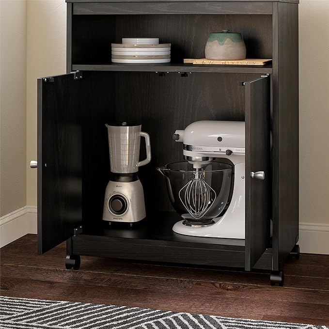 Ameriwood Home Landry Microwave Cart, Black Oak