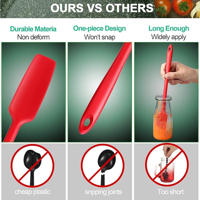 4 Pieces Long Handle Silicone Jar Spatula Kitchen Scraper Spatula Non-Stick Rubber Silicone Scraper for Jars, Smoothies, Blenders Cooking Baking Stirring Mixing (Red,Black)
