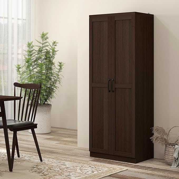 HOMCOM 63" 2-Door Kitchen Pantry, Freestanding Storage Cabinet with 5-Tier Shelving and 2 Adjustable Shelves for Dining Room, Cinnamon Cherry Wood Grain
