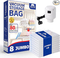 Vacuum Storage Bags with Electric Pump,8 Pack Extra Large Space Saving Vacuum Seal Bags for Bedding,Blanket,Comforters,Duvets,Pillows(8 Jumbo)