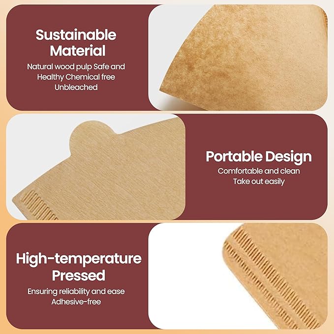 Cafe Le Rou Natural Unbleached Paper Cone Coffee Filters, #4 Size, Brown, 200 Count, for Pour-Over and Drip Coffee Makers'.