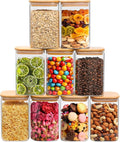 ComSaf 1.2 Qt Glass Storage Containers with Lids, Glass Jars with Lids, Clear Food Storage Jar, Square Canister Set of 9, Pantry Organizers and Storage for Cookie Flour Oat Pasta Tea Coffee Bean