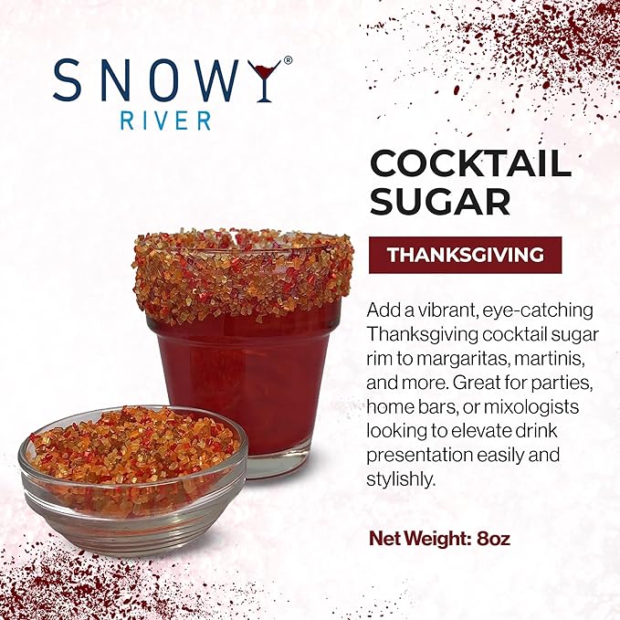 Snowy River Thanksgiving, Cocktail & Margarita Sugar Rimmer - Vibrant Naturally Colored Sugar for Cocktail Rimming, Baking & Decorating, Medium Crystal - 8oz