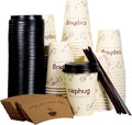 100 Pack 12 oz Coffee Cups,Disposable Hot Drink Paper Cups with Lids & Sleeves -12 Ounce Party Cups Perfect for Hot Beverages, Party, Office,and Home Use