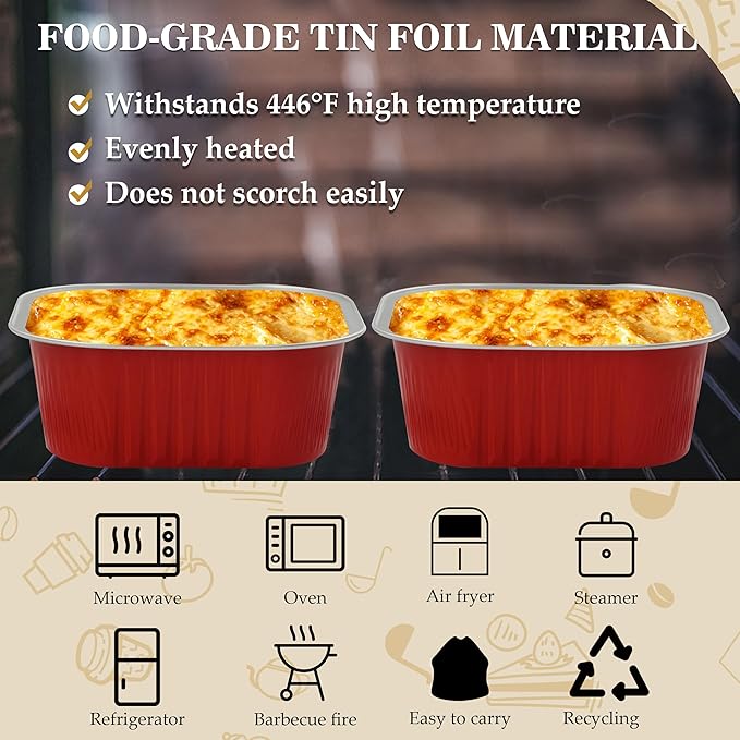 Baking Cups With Lids, BAKINGPAK 30PCS 10oz Square Mini Cake Pans With Lids Disposable Cupcake Containers Individual Cake Pans with Lids Mini Aluminum Pans with Lids for Children Party Birthday, Red