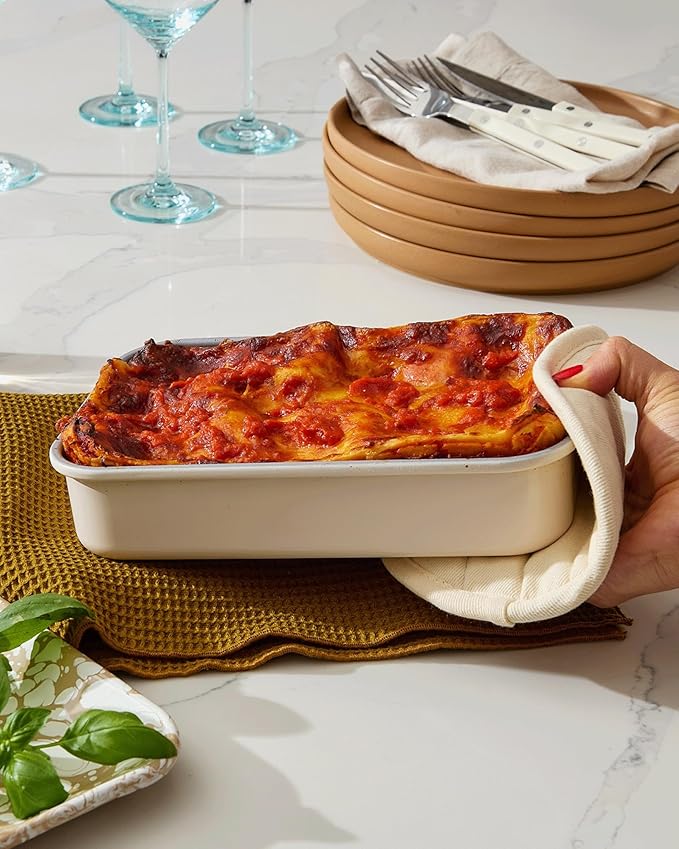 Caraway Nonstick 9” x 6.5” Small Rectangle Baking Pan Duo – Non-Toxic, PTFE & PFOA Free – Aluminized Steel Core – Deep Ceramic Baking Pan for Casseroles, Lasagna & More - Slate