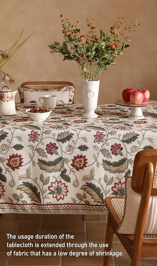 ISAENNE Designer Provence Floral Small Rectangular Tablecloth,Linen Colorful Washable Indoor Table Cloth,Durable Decor Tablecloths for Dining Thanksgiving Kitchen Christmas,55"*71"-Ratina