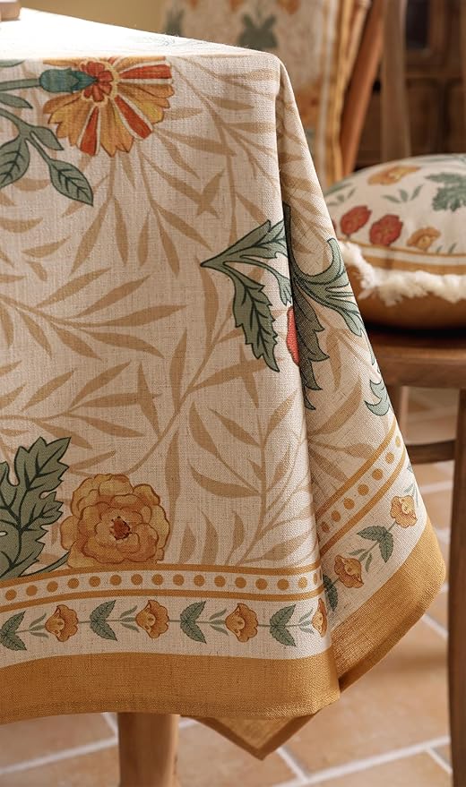 patdrea Designer French Vintage Rectangular Tablecloth,Yellow Floral Pattern Anti-Wrinkle Table Cloth,Dacorative Cover for Kitchen Dining Parties,Christmas,Thanksgiving,55"x79"-Cornflowers
