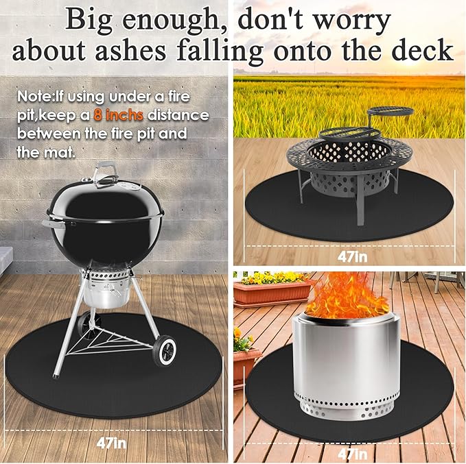 Round Fire Pit Mats for Under Fire Pit Compatible with Solo Stove Bonfire, Accessories Compatible with Solo Stove, 3-Layer Fireproof Esay to Clean Grill Mat Deck Protector, 47in