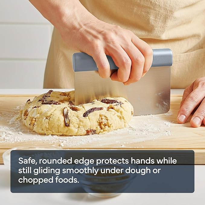 Misen Stainless Steel Bench Scraper - Versatile Food Scraper with Walnut Handle - Ideal for Kitchen, Pastry & Dough - Durable Cutting Board Scraper Tool - Effortless Transfer into Pots & Pans - Gray
