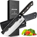 Huusk Japanese Nakiri Knife, 7 Inch Vegetable Chopping Knives with Full Tang Design, Hand Forged Cleaver with Ebony Handle, Japanese Kitchen Knife for Meat Cutting, Cooking Gift for Men