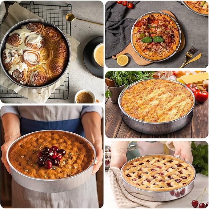 LIANYU 9 Inch Round Cake Pan Set of 3, Stainless Steel Layer Deep Round Baking Cake Pan Set, Metal Baking Tins Mold Perfect for Brownie Lasagna, Dishwasher & Oven Safe