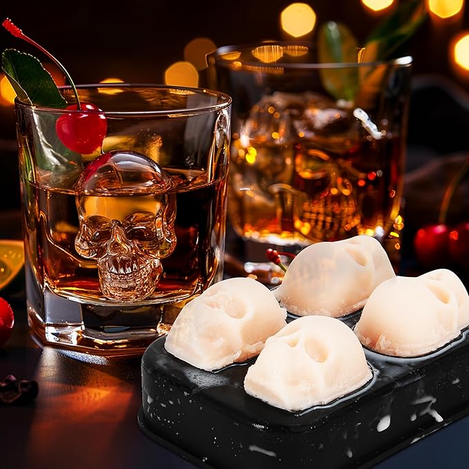Ice Cube Tray Skull Shaped Silicone Ice Cube Molds Essential Bartender Accessory for Whiskey Cocktail Bourbon Lovers Eco Friendly Ice Cube Tray(2Pcs）