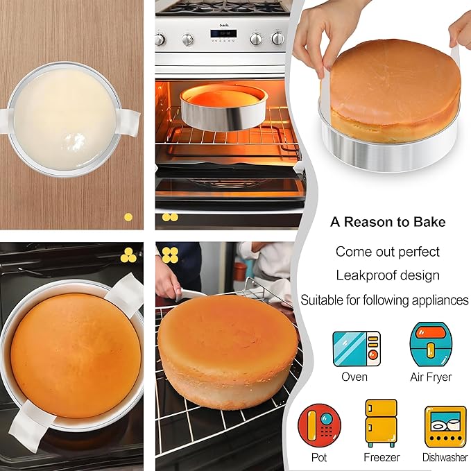 8 Inch Round Cake Pans Set of 3, Nonstick Stainless Steel Baking Pans Set with 100PCS Parchment Papers, Durable Birthday Christmas Circle Layer Cake Pans, Cake Pans Sets for Baking, Dishwasher Safe