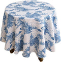 patdrea Designer Cyan Tablecloth for Round Table,Vintage Linen Ancient Castle and Manor Pattern Tablecloths,Table Cover Decor for Kitchen Dining Christmas,Thanksgiving,Diameter 67"-Lucerne a