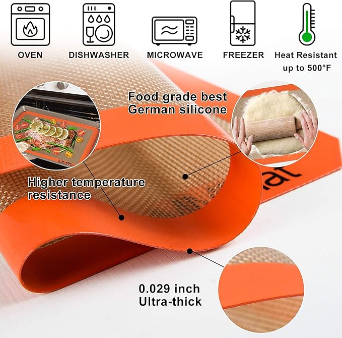 Silicone Baking Mat - Best German Silicone - Non Slip Silicone Baking Sheet, Non Stick Reusable Silicone Mats for Baking, Oven Liner, Counter Mat - Half Sheet Baking Mat, Set of 2