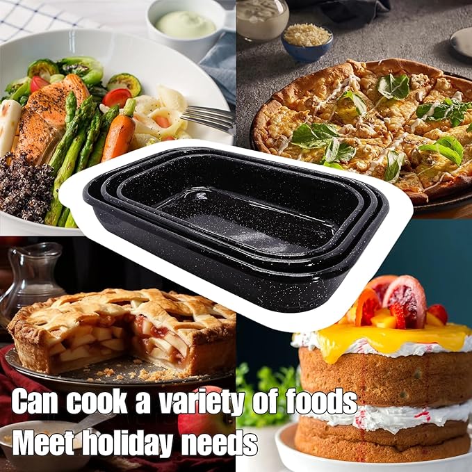3-Pack Roasting Pans for Ovens Turkey Roaster Pan set Deep Lasagna Baking Pan,17/15/13Inch Spotted Enamel Steel Vessel Used for Cake Dinners Cooking Safe Easy to Clean Bakeware Merry Christmas Gift