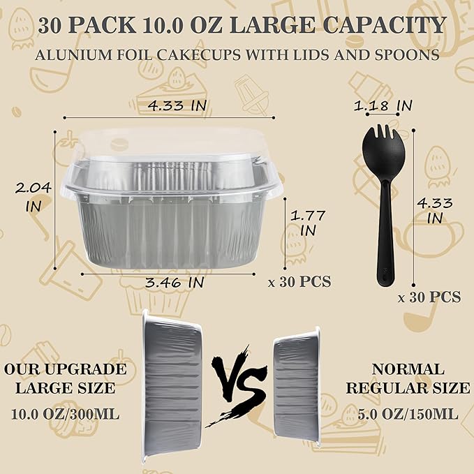 Mini Cake Tins with Lids, BAKINGPAK 30PCS 10OZ Mini Cake Pans with Lids Mini Aluminum Pans with Lids Mini Disposable Cake Pans with Lids Mini Square Cake Pans with Lids for Holiday Party, Ash