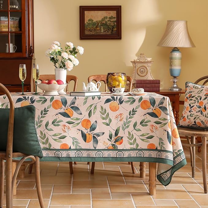 patdrea Designer Linen Small Tablecloth for Rectangle Table,Oranges and Leaves Pattern Vintage Table Cloth,Fall Dacorative Cover for Kitchen Dining Christmas,Thanksgiving,55"x71"-Palladin a