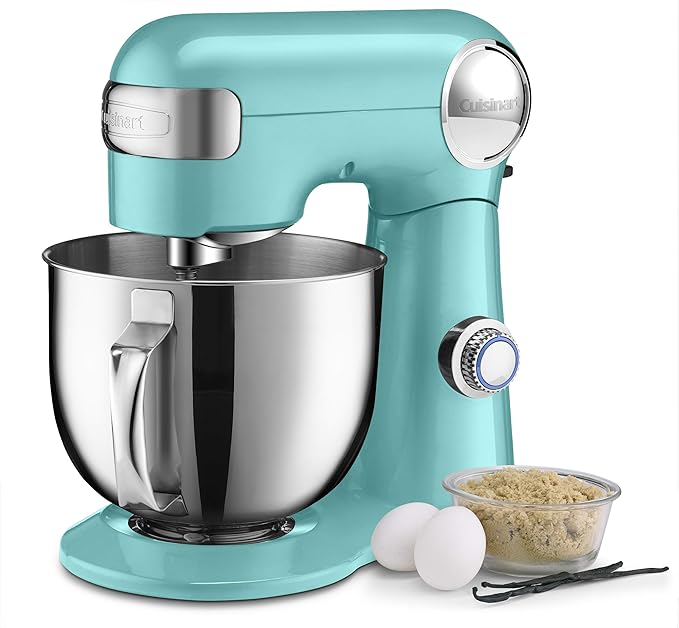 Cuisinart Stand Mixer, 12 Speed, 5.5 Quart Stainless Steel Bowl, Chef’s Whisk, Mixing Paddle, Dough Hook, Splash Guard w/ Pour Spout, Periwinkle Blue, SM-50BL